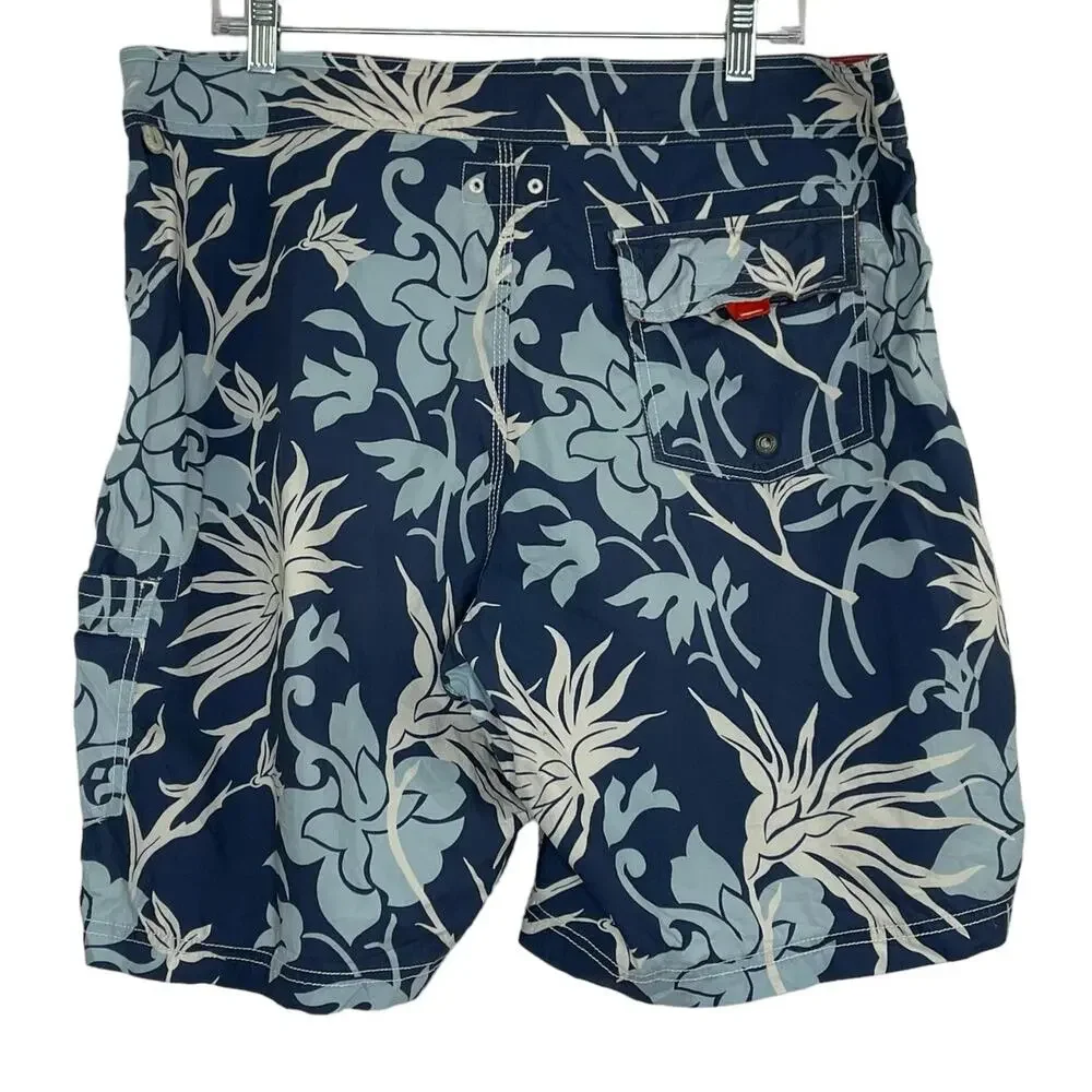 J. Crew blue Hawaiian print tropical floral beach board shorts men's 36